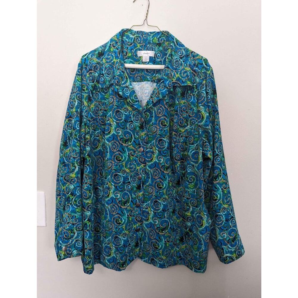 Women's plus size teal multi color dress jacket.